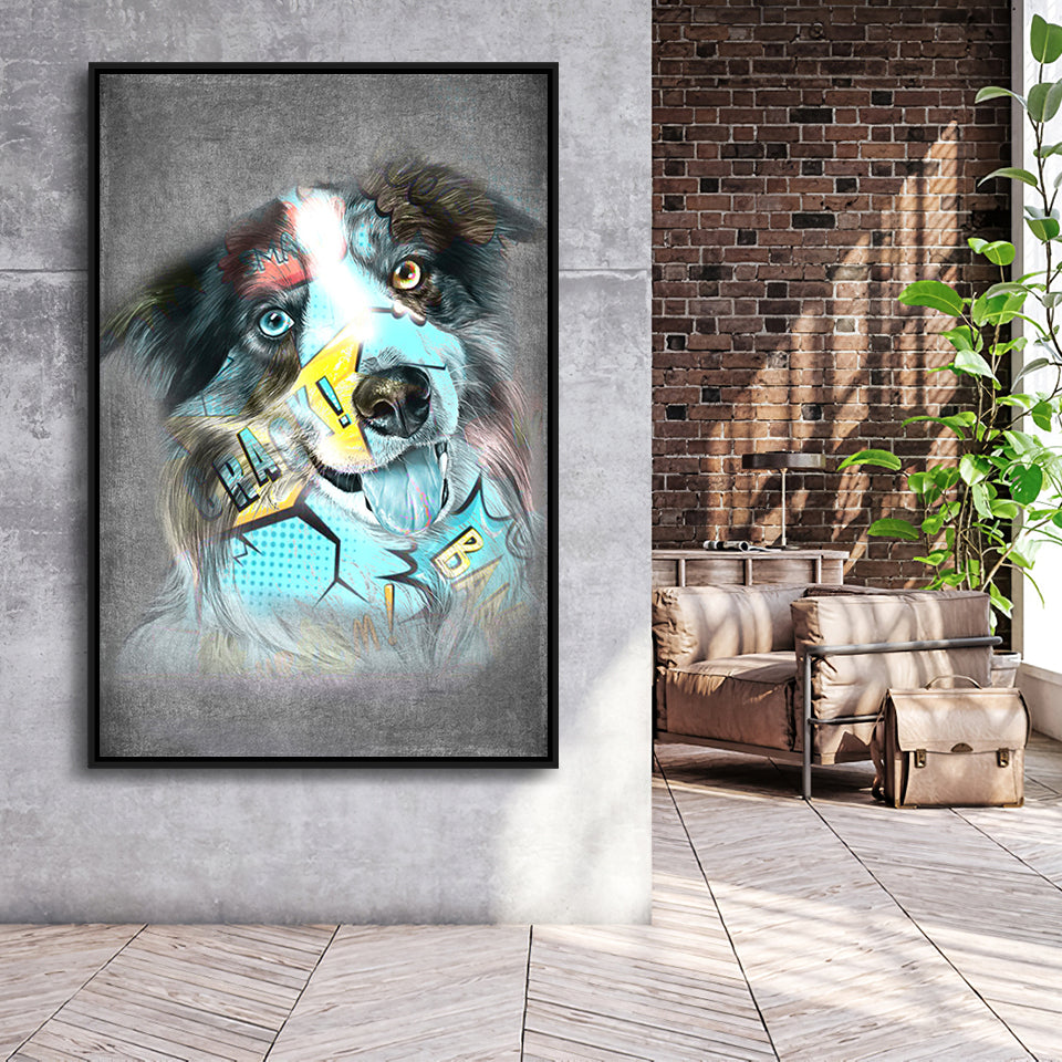 Dog Portrait Puppy Pop Art Pet Lover Decor Framed Canvas Prints Wall Art Decor - Painting Canvas, Floating Frame, Framed Picture