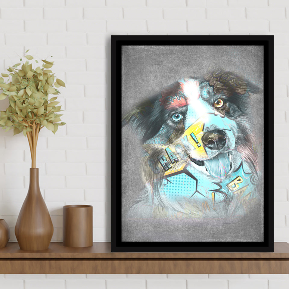 Dog Portrait Puppy Pop Art Pet Lover Decor Framed Canvas Prints Wall Art Decor - Painting Canvas, Floating Frame, Framed Picture