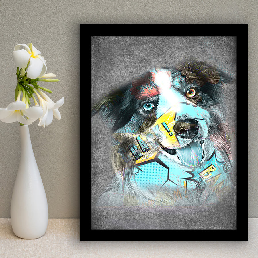 Dog Portrait Puppy Pop Art Pet Lover Decor Framed Art Print Wall Decor - Painting Art, Wall Art, Framed Picture, Black Frame