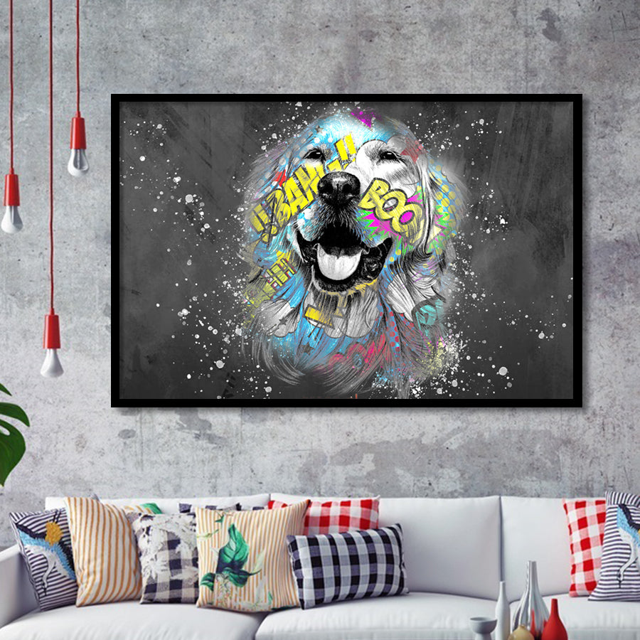 Dog Portrait Puppy Smile Pop Art Pet Lover Framed Art Print Wall Decor - Painting Art, Wall Art Decor, Framed Picture, Black Frame