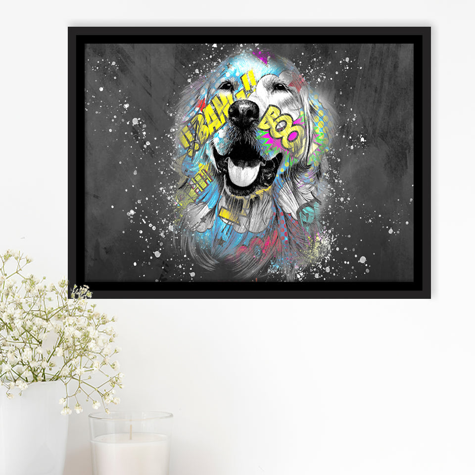 Dog Portrait Puppy Smile Pop Art Pet Lover Framed Canvas Prints Wall Art Decor - Painting Canvas, Floating Frame, Framed Picture