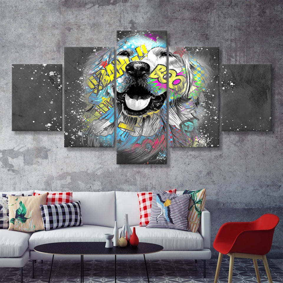 Dog Portrait Puppy Smile Pop Art Pet Lover Canvas 5 Pieces Prints Wall Art Decor - Painting Canvas, Multi Panels, Canvas Print