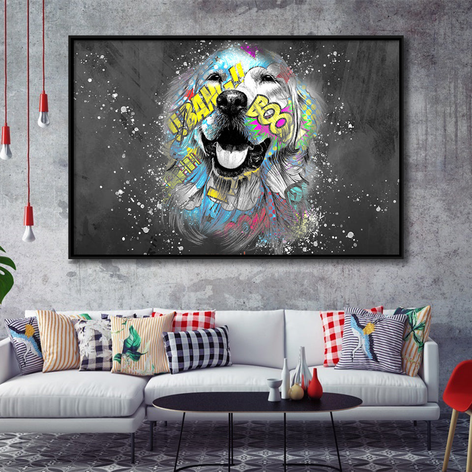 Dog Portrait Puppy Smile Pop Art Pet Lover Framed Canvas Prints Wall Art Decor - Painting Canvas, Floating Frame, Framed Picture