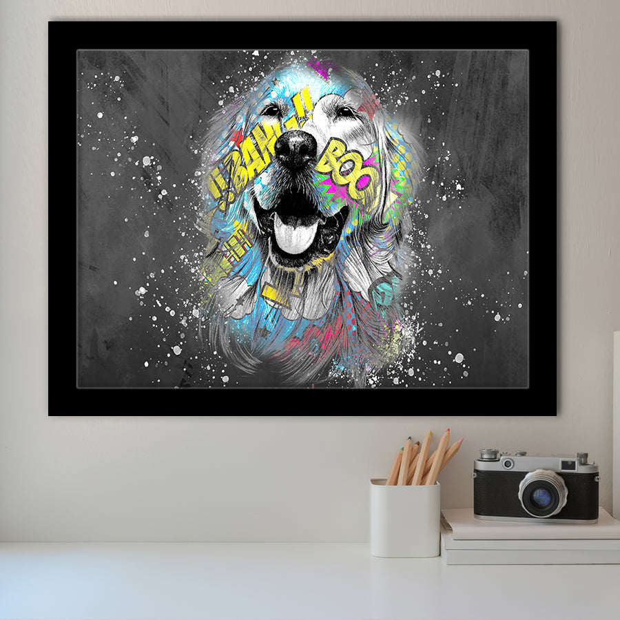 Dog Portrait Puppy Smile Pop Art Pet Lover Framed Art Print Wall Decor - Painting Art, Wall Art Decor, Framed Picture, Black Frame