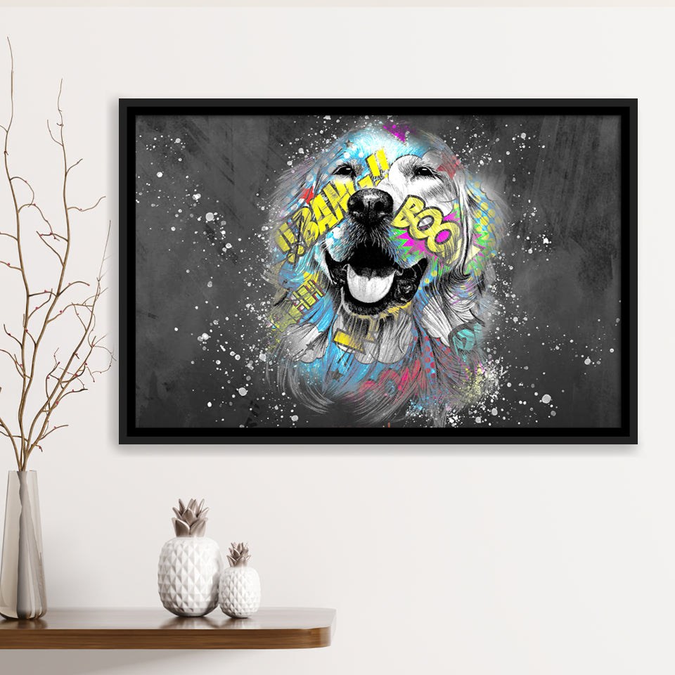 Dog Portrait Puppy Smile Pop Art Pet Lover Framed Canvas Prints Wall Art Decor - Painting Canvas, Floating Frame, Framed Picture