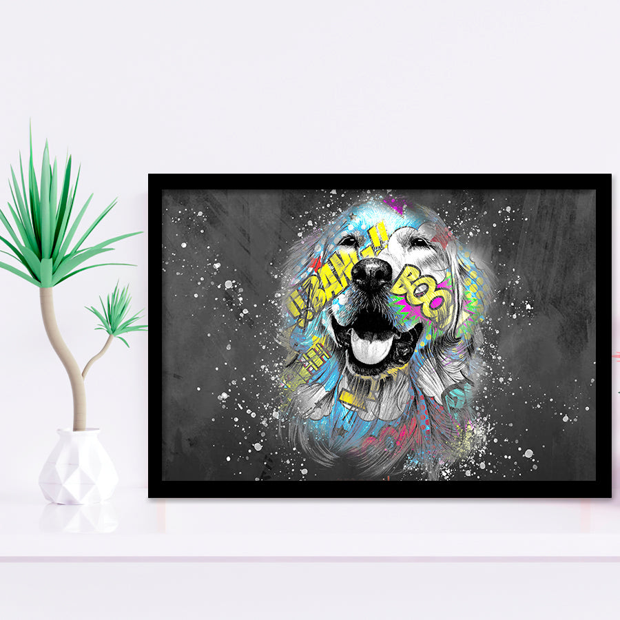 Dog Portrait Puppy Smile Pop Art Pet Lover Framed Art Print Wall Decor - Painting Art, Wall Art Decor, Framed Picture, Black Frame