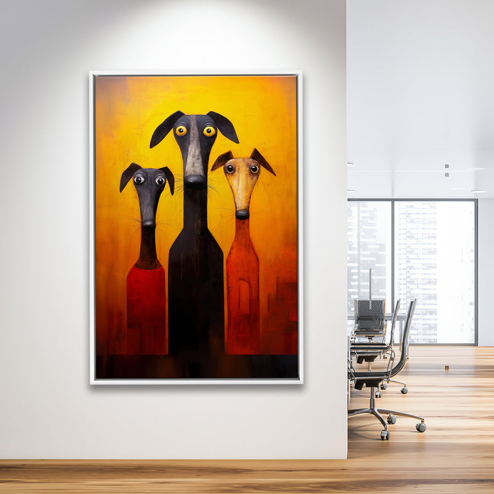 Dogs Family Funny Art Painting, Dog Pet Lover Framed Canvas Prints Wall Art, Floating Frame, Large Canvas Home Decor