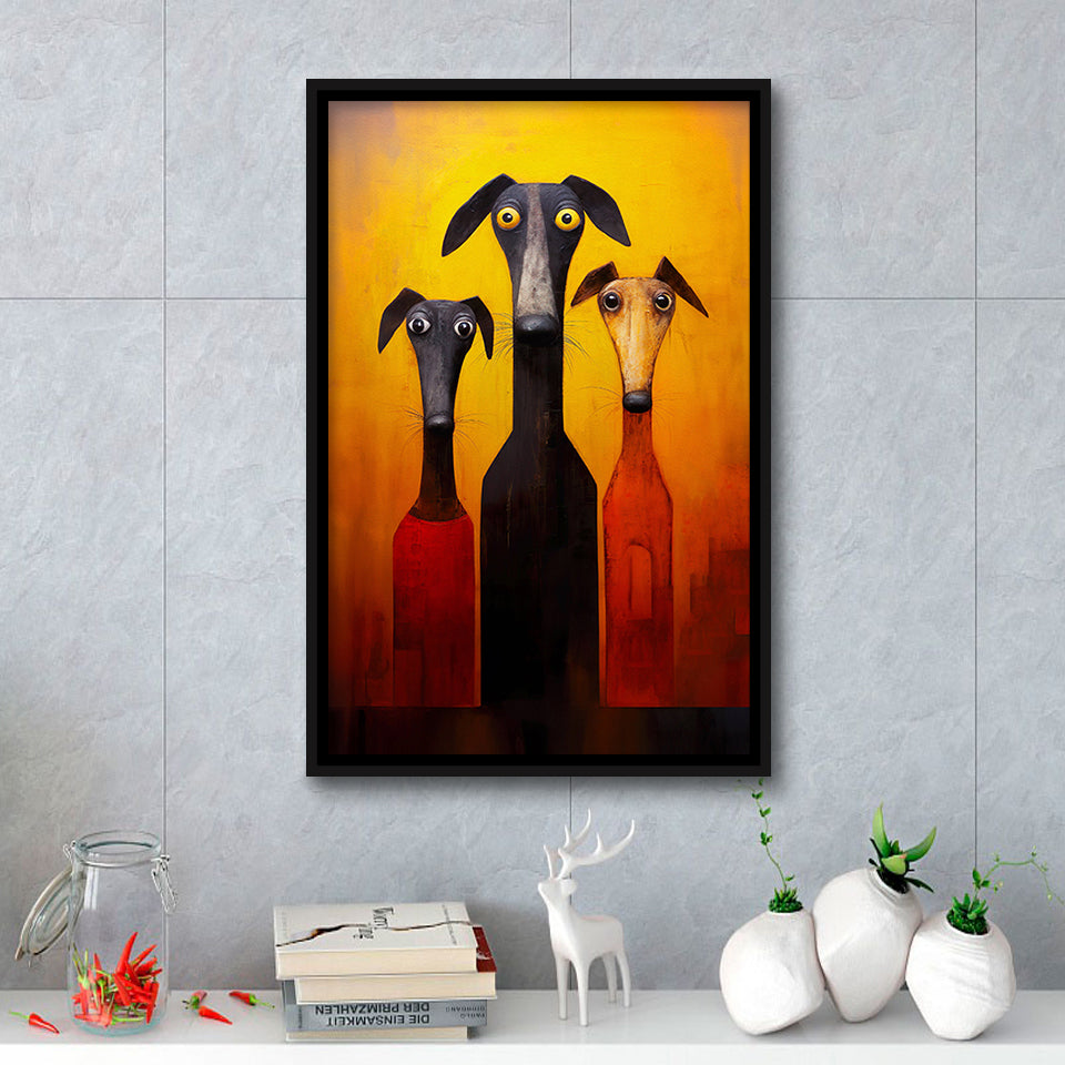 Dogs Family Funny Art Painting, Dog Pet Lover Framed Canvas Prints Wall Art, Floating Frame, Large Canvas Home Decor