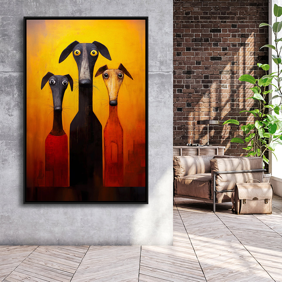 Dogs Family Funny Art Painting, Dog Pet Lover Framed Canvas Prints Wall Art, Floating Frame, Large Canvas Home Decor