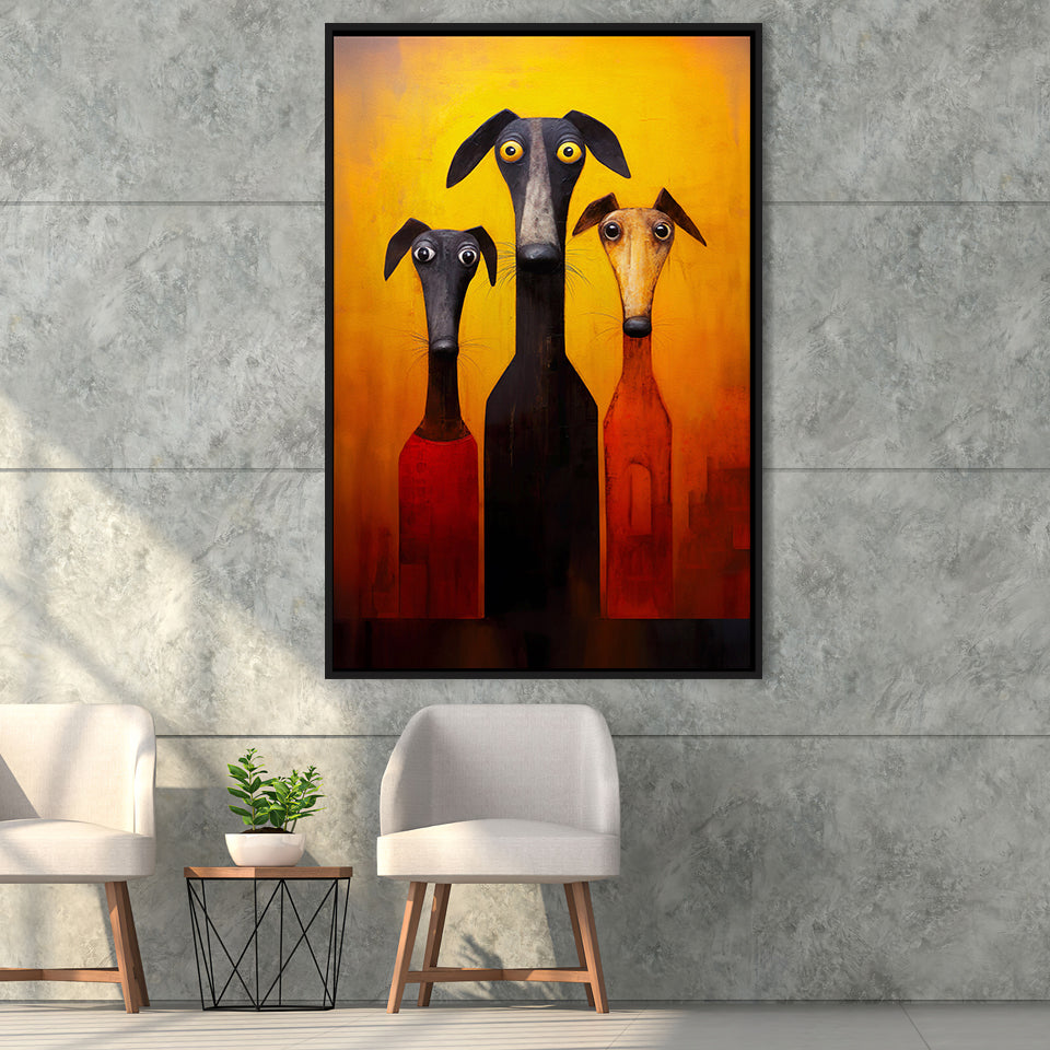 Dogs Family Funny Art Painting, Dog Pet Lover Framed Canvas Prints Wall Art, Floating Frame, Large Canvas Home Decor