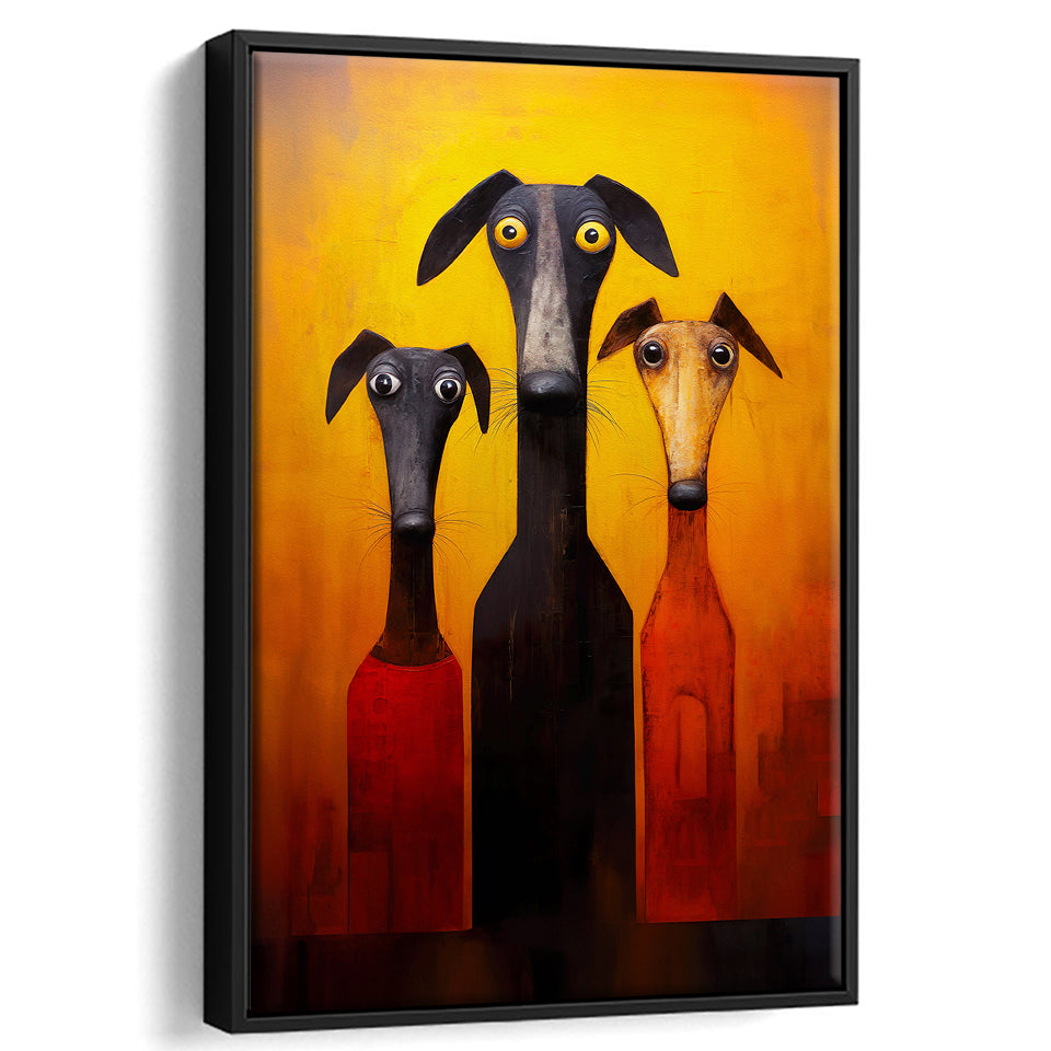 Dogs Family Funny Art Painting, Dog Pet Lover Framed Canvas Prints Wall Art, Floating Frame, Large Canvas Home Decor