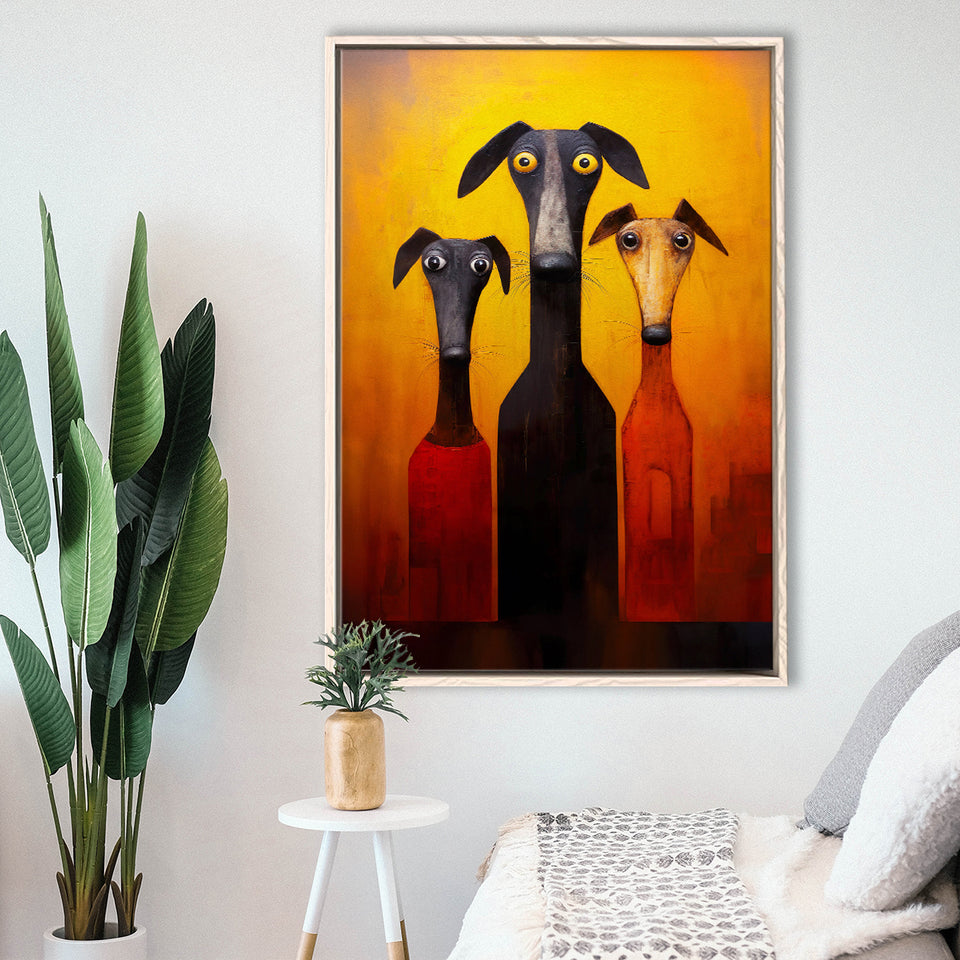 Dogs Family Funny Art Painting, Dog Pet Lover Framed Canvas Prints Wall Art, Floating Frame, Large Canvas Home Decor