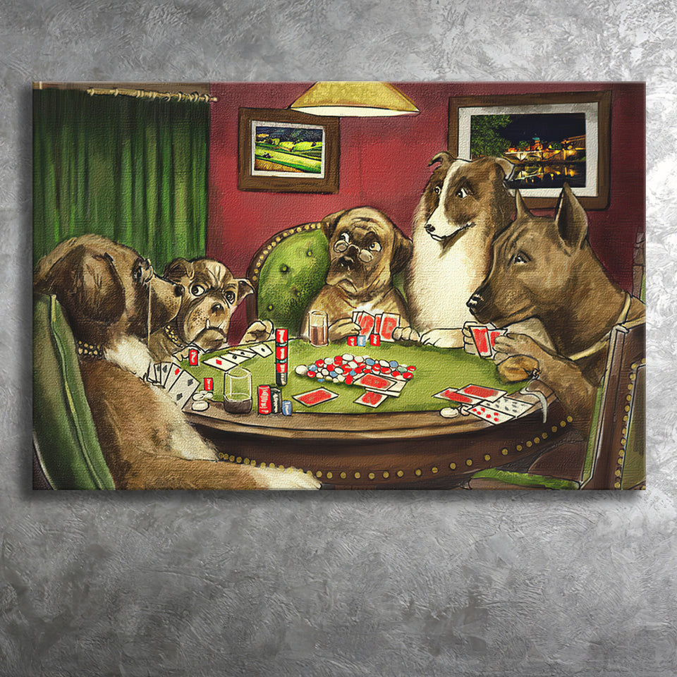 Dogs Playing Poker Vintage I Canvas Prints Wall Art - Painting Canvas, Wall Decor, Home Decor, Prints for Sale