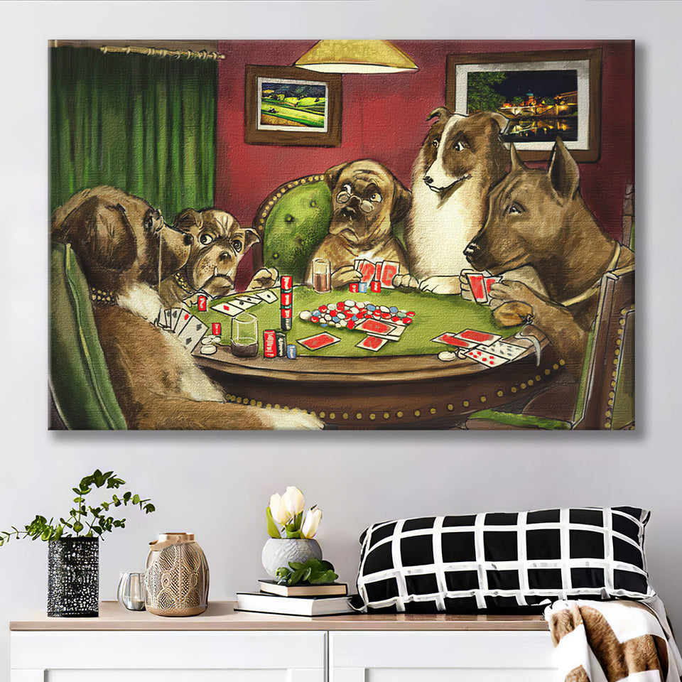 Dogs Playing Poker Vintage I Canvas Prints Wall Art - Painting Canvas, Wall Decor, Home Decor, Prints for Sale