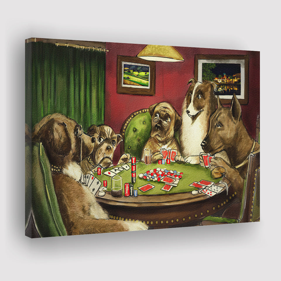 Dogs Playing Poker Vintage I Canvas Prints Wall Art - Painting Canvas, Wall Decor, Home Decor, Prints for Sale