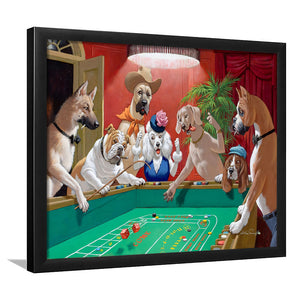 Dogs Playing Pool Billiard Framed Wall Art Print - Framed Art, Prints for Sale, Painting Art, Painting Prints