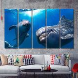Dolphin Ocean Marine Underwate 5 Pieces B Canvas Prints Wall Art - Painting Canvas, Multi Panels,5 Panel, Wall Decor