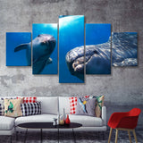 Dolphin Ocean Marine Underwate  5 Pieces Canvas Prints Wall Art - Painting Canvas, Multi Panels, 5 Panel, Wall Decor