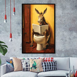 Donkey Smiling And Reading Newpaper In Toilet Funny Animal Art, Painting Art, Framed Art Prints Wall Decor