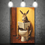 Donkey Smiling And Reading Newpaper In Toilet Funny Animal Art, Painting Art, Canvas Prints Wall Art Home Decor