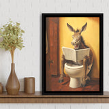 Donkey Smiling And Reading Newpaper In Toilet Funny Animal Art,Framed Canvas Prints,Floating Frame, Wall Art Home Decor
