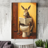 Donkey Smiling And Reading Newpaper In Toilet Funny Animal Art, Painting Art, Canvas Prints Wall Art Home Decor