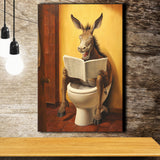 Donkey Smiling And Reading Newpaper In Toilet Funny Animal Art, Painting Art, Canvas Prints Wall Art Home Decor
