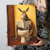 Donkey Smiling And Reading Newpaper In Toilet Funny Animal Art, Painting Art, Canvas Prints Wall Art Home Decor