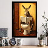 Donkey Smiling And Reading Newpaper In Toilet Funny Animal Art, Painting Art, Framed Art Prints Wall Decor
