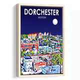 Dorchester Boston Art Night Landscape, Large Canvas, Framed Canvas Print Wall Art Home Decor, Floating Frame