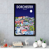 Dorchester Boston Art Night Landscape, Large Canvas, Framed Canvas Print Wall Art Home Decor, Floating Frame