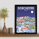 Dorchester Boston Art Night Landscape, Large Canvas, Framed Canvas Print Wall Art Home Decor, Floating Frame