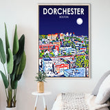 Dorchester Boston Art Night Landscape, Large Canvas, Framed Canvas Print Wall Art Home Decor, Floating Frame