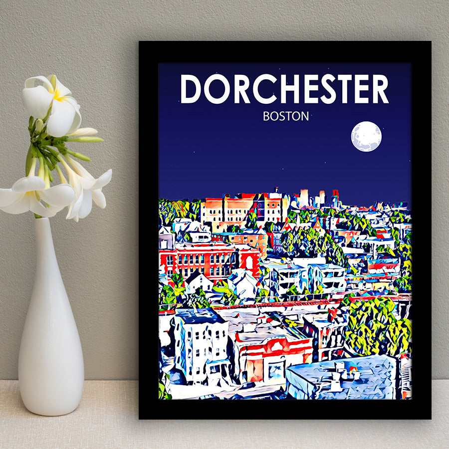 Dorchester Boston Art Night Landscape, City Art Print, Framed Art Print Wall Art Home Decor, Framed Picture