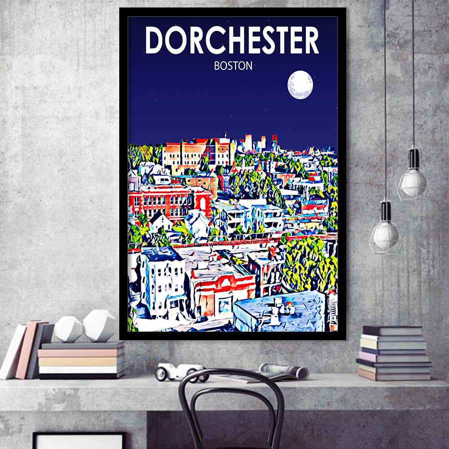 Dorchester Boston Art Night Landscape, City Art Print, Framed Art Print Wall Art Home Decor, Framed Picture