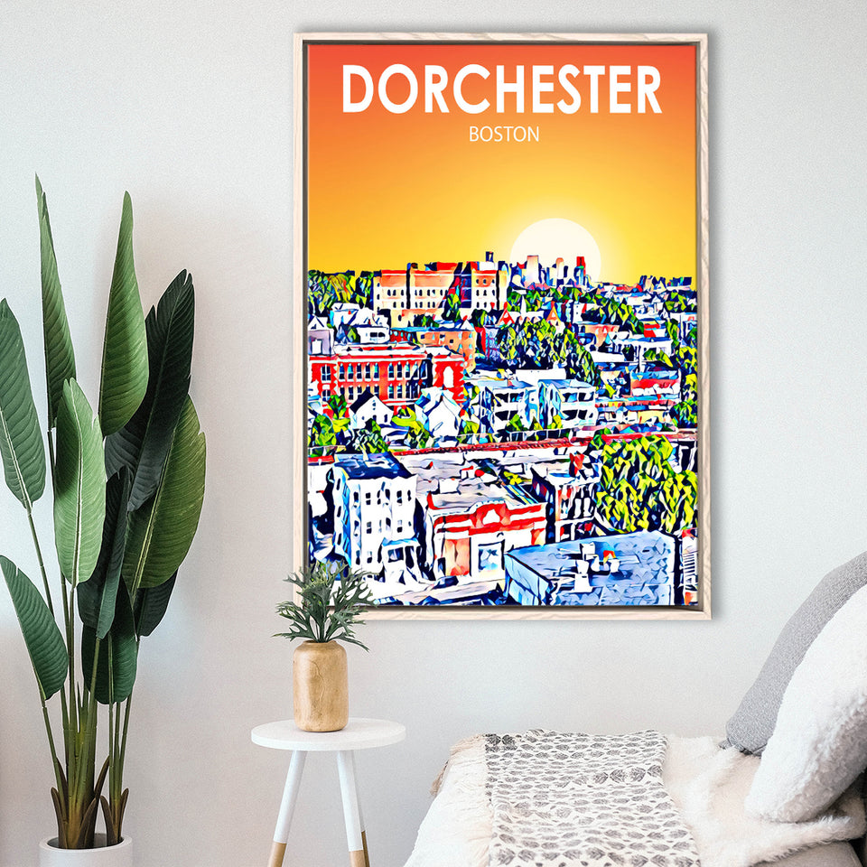 Dorchester Boston Art Sunset Landscape, Large Canvas, Framed Canvas Print Wall Art Home Decor, Floating Frame