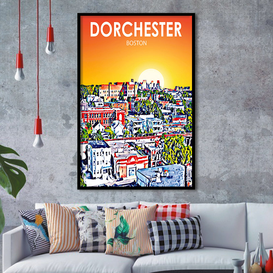 Dorchester Boston Art Sunset Landscape, City Art Print, Framed Art Print Wall Art Home Decor, Framed Picture