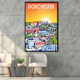 Dorchester Boston Art Sunset Landscape, Large Canvas, Framed Canvas Print Wall Art Home Decor, Floating Frame
