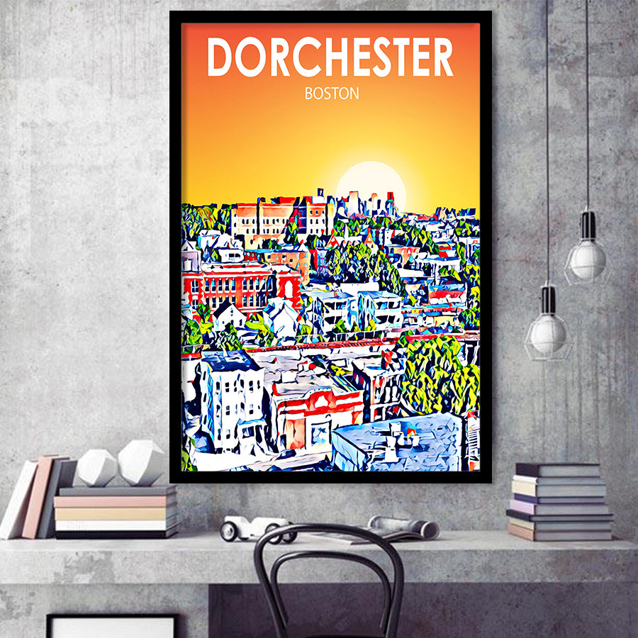 Dorchester Boston Art Sunset Landscape, City Art Print, Framed Art Print Wall Art Home Decor, Framed Picture