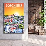 Dorchester Boston Art Sunset Landscape, Large Canvas, Framed Canvas Print Wall Art Home Decor, Floating Frame