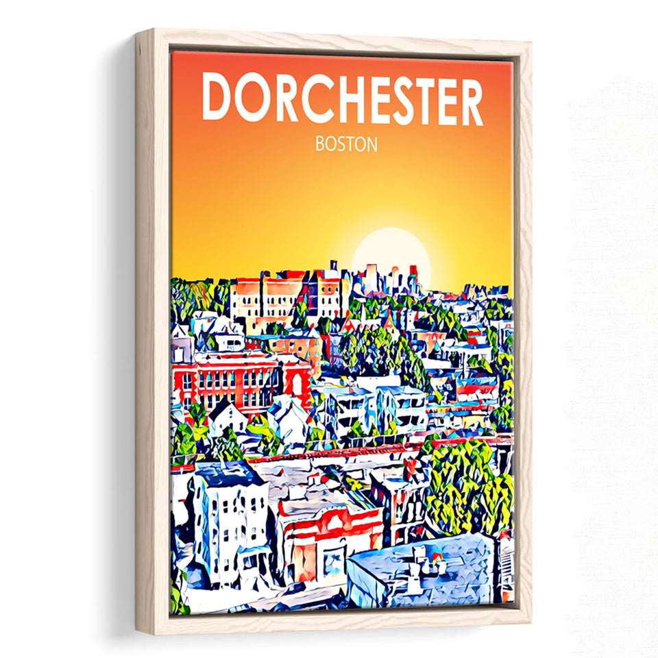 Dorchester Boston Art Sunset Landscape, Large Canvas, Framed Canvas Print Wall Art Home Decor, Floating Frame
