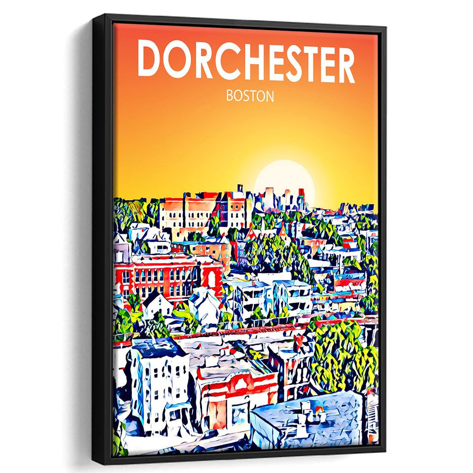 Dorchester Boston Art Sunset Landscape, Large Canvas, Framed Canvas Print Wall Art Home Decor, Floating Frame