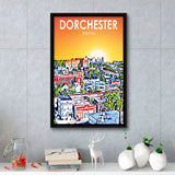Dorchester Boston Art Sunset Landscape, Large Canvas, Framed Canvas Print Wall Art Home Decor, Floating Frame