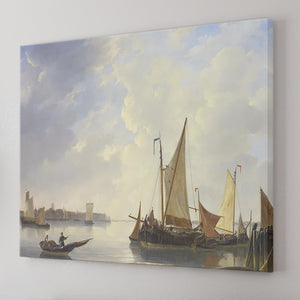 Dordrecht From Papendrecht 1830 37 Dutch Oil Painting Canvas Wall Art - Canvas Prints, Prints For Sale, Painting Canvas