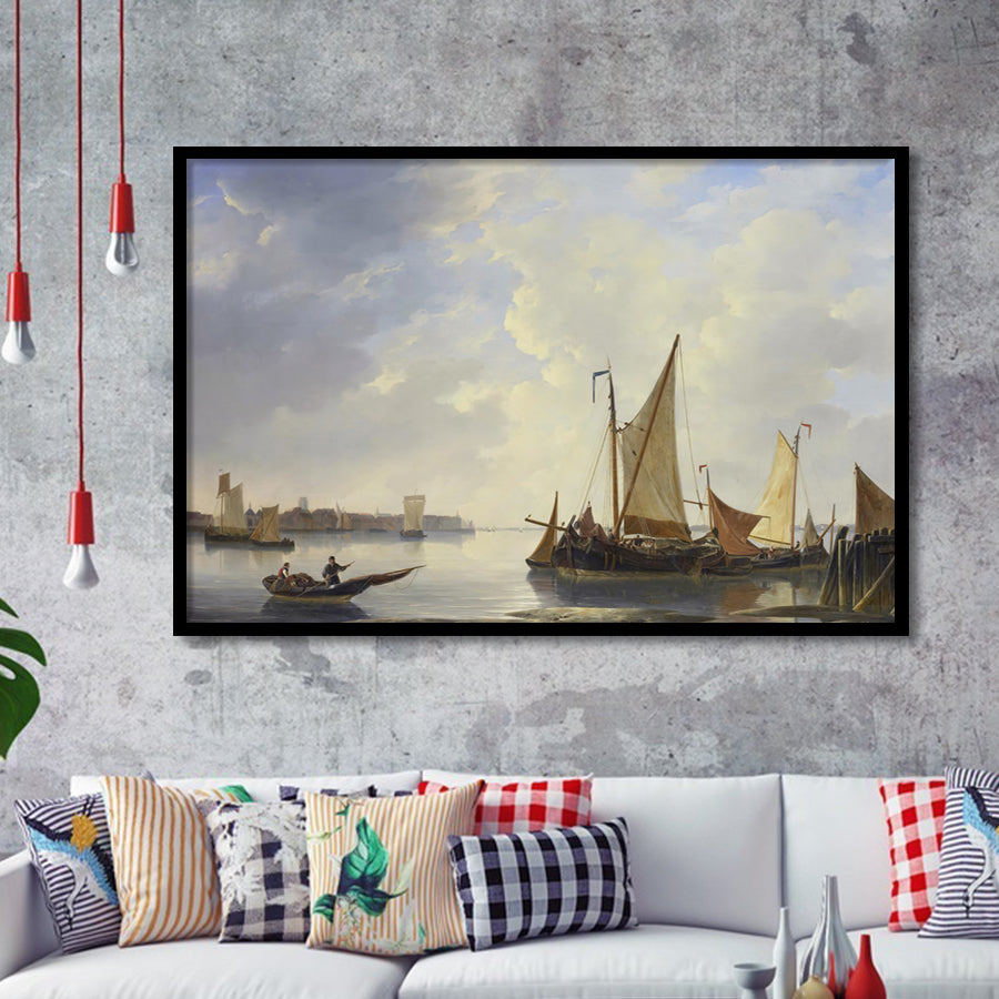 Dordrecht From Papendrecht 1830 37 Dutch Oil Painting Framed Art Prints Wall Decor - Painting Art, Framed Picture, Home Decor, For Sale