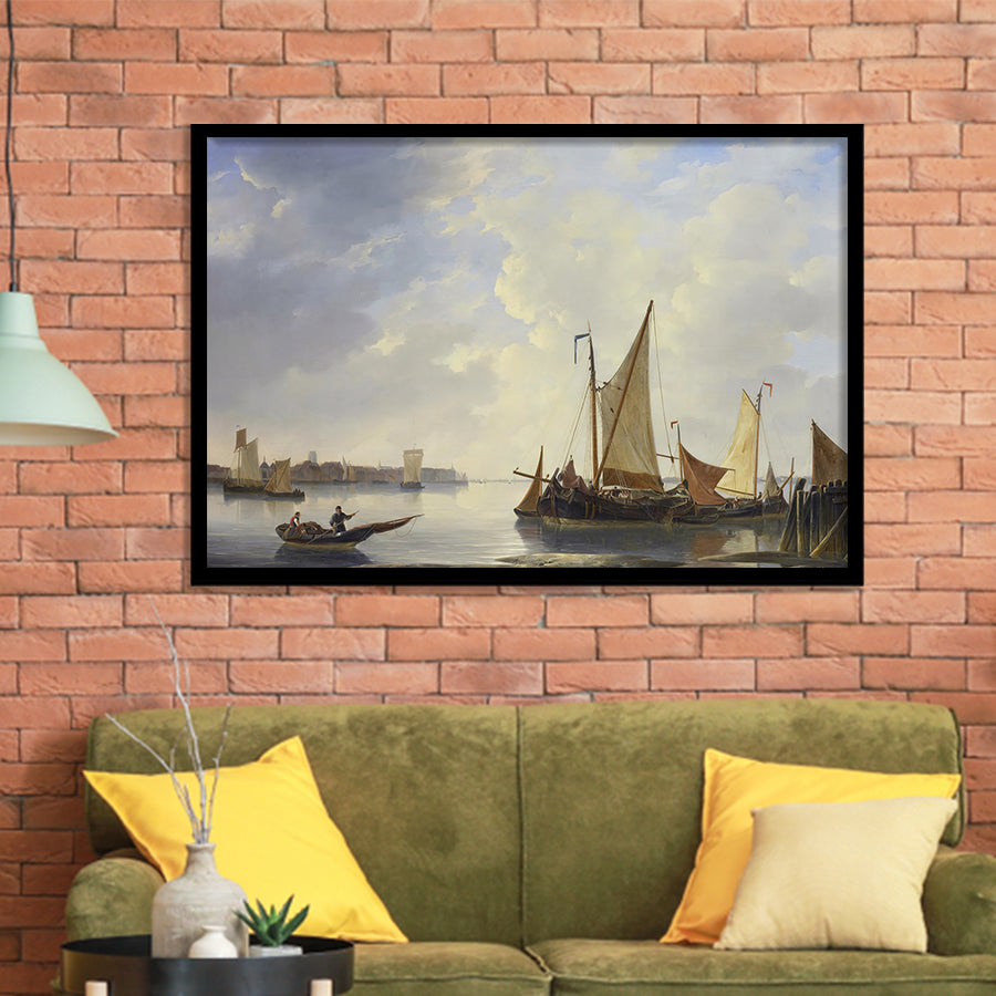 Dordrecht From Papendrecht 1830 37 Dutch Oil Painting Framed Art Prints Wall Decor - Painting Art, Framed Picture, Home Decor, For Sale