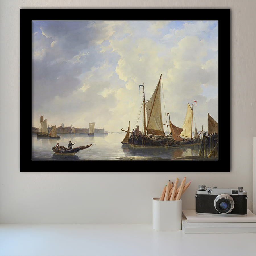 Dordrecht From Papendrecht 1830 37 Dutch Oil Painting Framed Art Prints Wall Decor - Painting Art, Framed Picture, Home Decor, For Sale