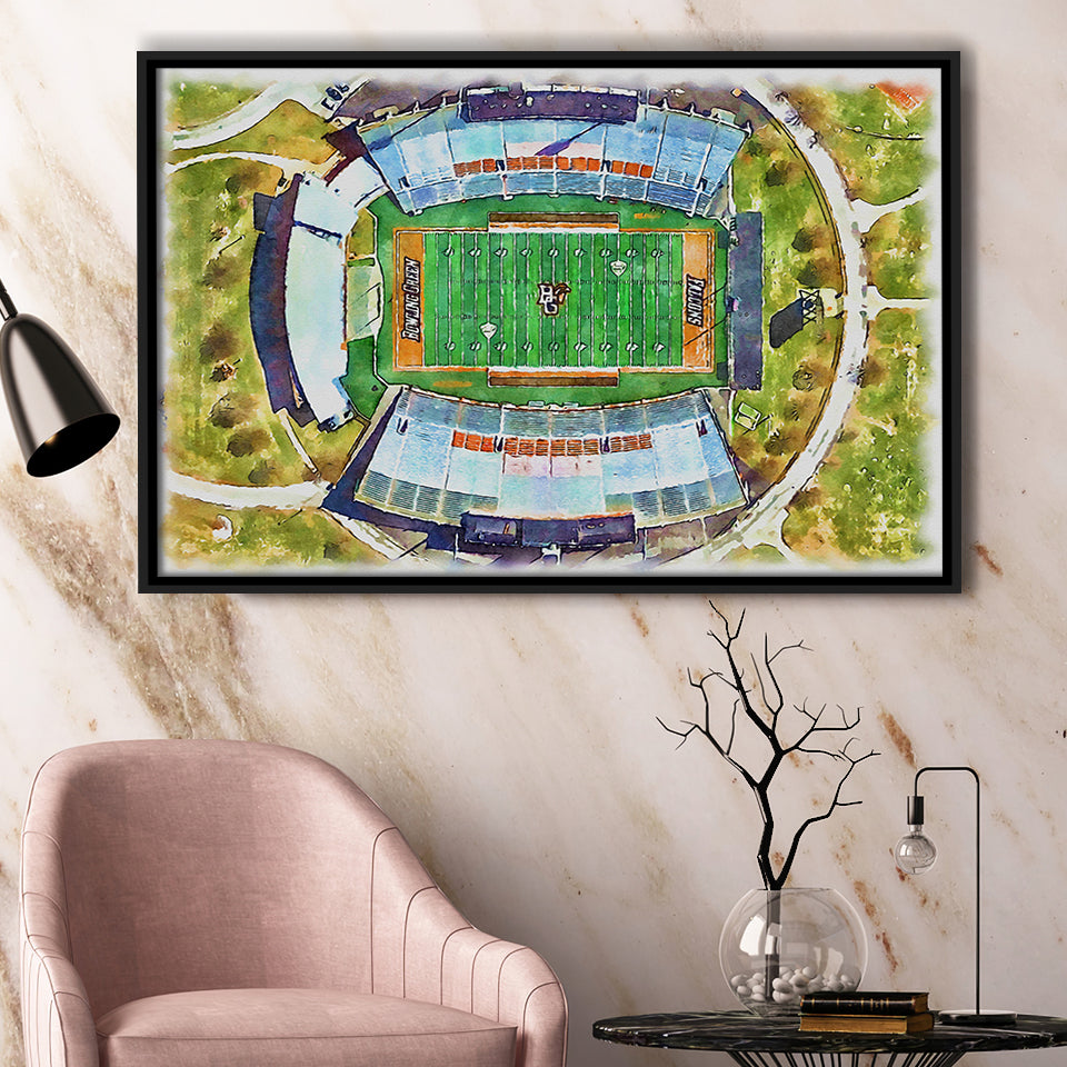 Doyt L Perry Stadium Bowling Green State Watercolor, Sport Art Prints Fan Gift, Framed Canvas Prints Wall Art Decor