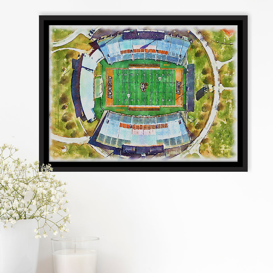 Doyt L Perry Stadium Bowling Green State Watercolor, Sport Art Prints Fan Gift, Framed Canvas Prints Wall Art Decor