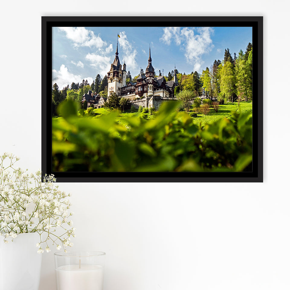 Dracula Castle in Bran, Romania Canvas Art Framed Canvas Prints Wall Art Decor, Black Floating Frame